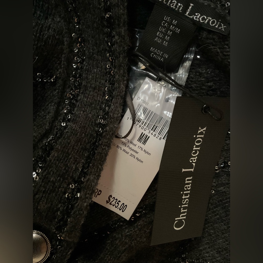 Christian Lacroix charcoal grey embellished Cardigan, Medium, NEW - Picture 8 of 9